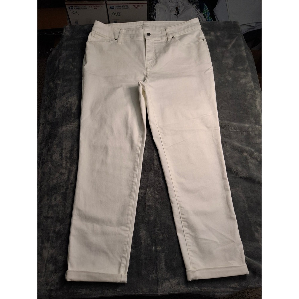 Chicos Slim Boyfriend Ankle Jeans White Denim Pants Size 2 Large Womens